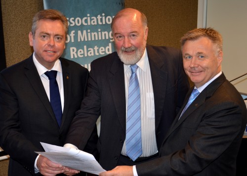 Singing from the same Hymn Sheet?... Association of Mining Related Councils Chair, Cr. Peter Shinton, flanked by Minister for Resources and Energy, the Hon. Anthony Roberts and the Hon. Mick Veitch MLC, who has a range of rural and regional portfolios in the Shadow Ministry.